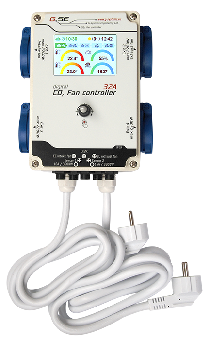 Controlador profesional GSE NexControl para ventilación, temperatura, humedad, CO₂, iluminación y riego.