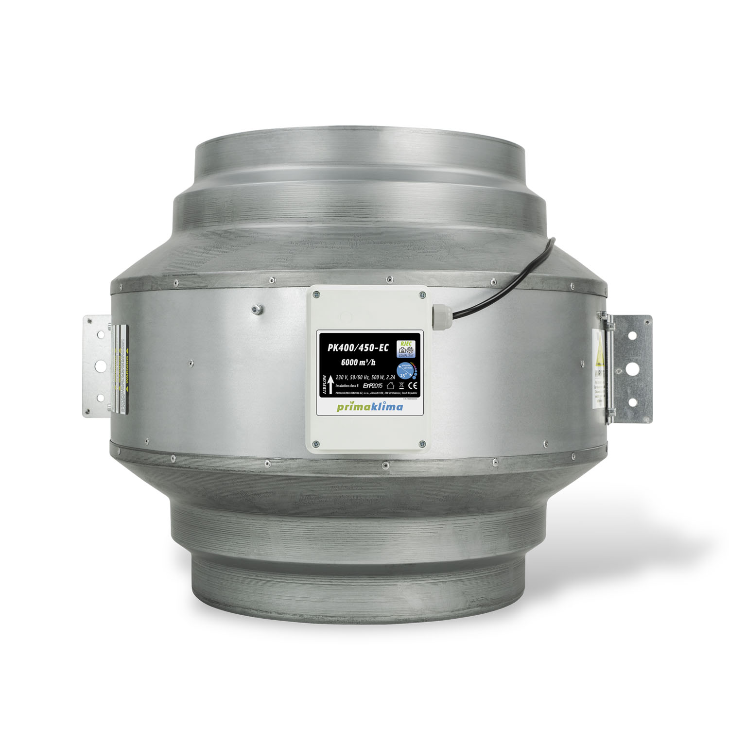 Extractor industrial Prima Klima BlueLine PK400/450-EC de 6.000 m³/h con motor EC ebm-papst.